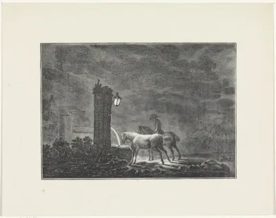 Drinkende paarden in de nacht