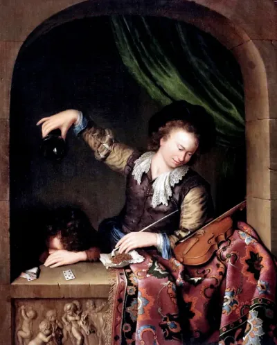Drinker and a Player in a Window