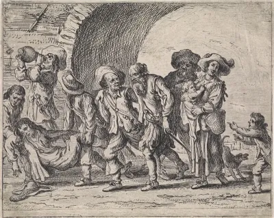 Dronken gezelschap bij stadspoort