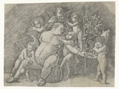 Dronken Silenus en putti met druiventrossen
