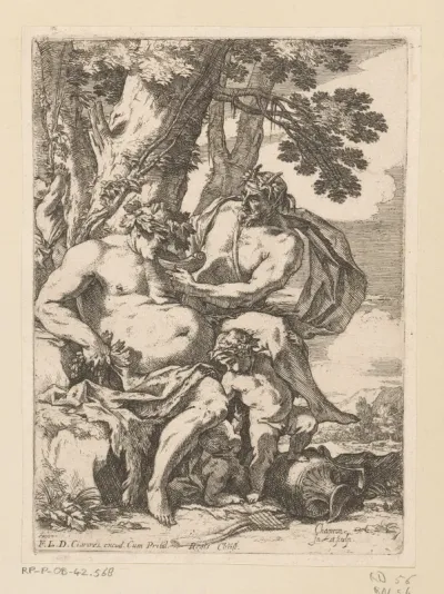Dronken Silenus tegen een boom gezeten