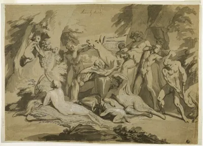 Drunken Silenus Satyr and Nymphs