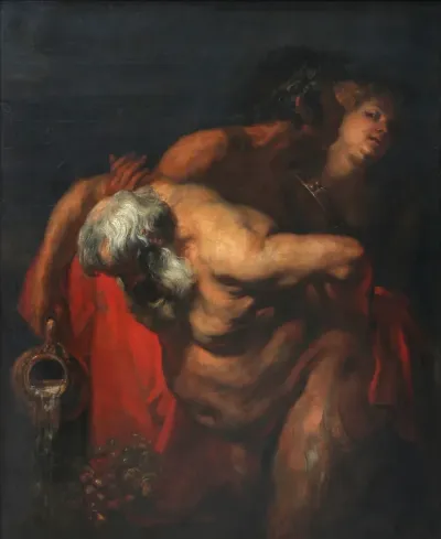 Drunken Silenus, supported by two bacchantes