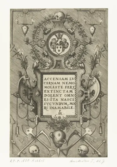 Dubbele cartouche, in de bovenste cartouche bevindt zich een wapen