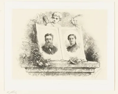 Dubbelportret van A.C.C. Folkersma en Aurelia van Holkema ter gelegenheid van hun koperen bruiloft
