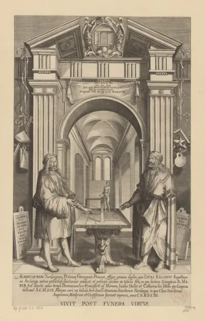 Dubbelportret van Albrecht Dürer in een eregalerij