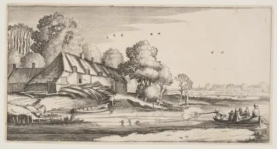 Duck-Shooting From a Row-Boat Near a Farm, from Landscapes (Playsante Lantschappen)