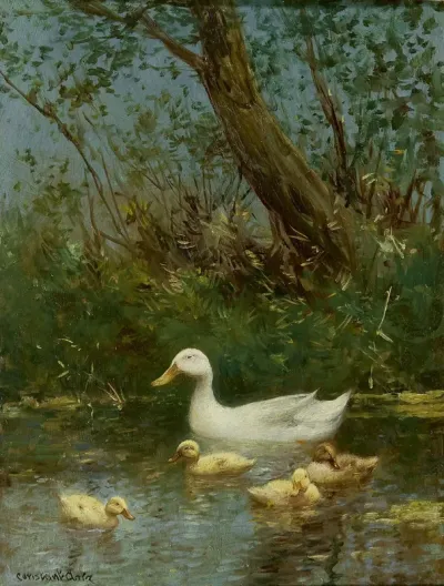 Duck with ducklings in a pond