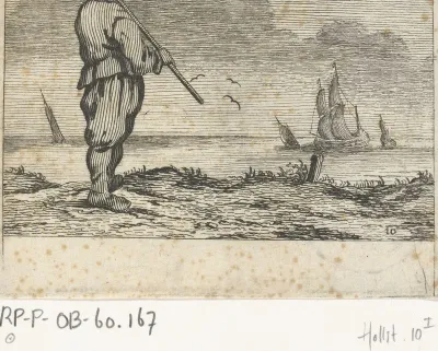 Duinlandschap met een man, kijkend naar een schip