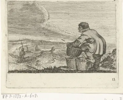 Duinlandschap met een man met drie manden