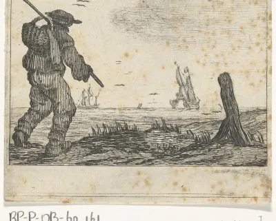 Duinlandschap met een man, met een mand op de schouder