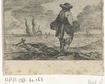 Duinlandschap met een man, met twee manden aan de arm