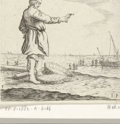 Duinlandschap met een visser, met vis in de hand