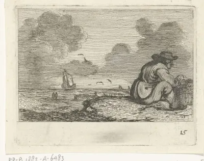 Duinlandschap met een zittende man bij een mand