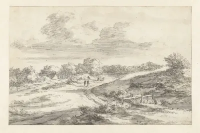 Duinlandschap met figuren op een weg
