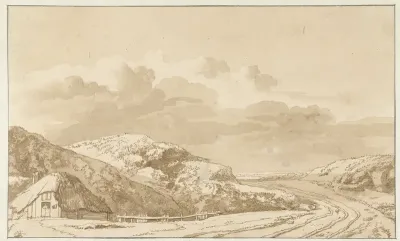 Duinlandschap met huis en weg