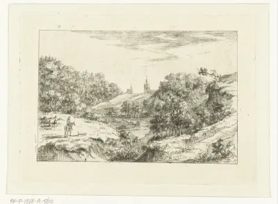 Duinlandschap met kerken en ruiter bij Scheveningen