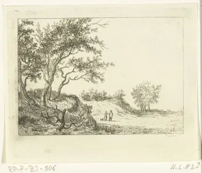 Duinlandschap met man, vrouw en hond