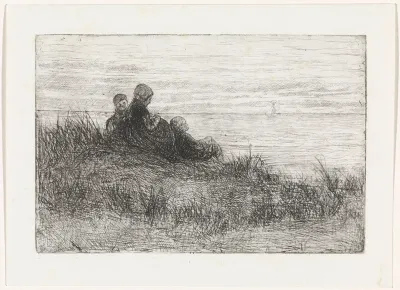 Duinlandschap met moeder en kinderen