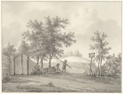 Duinlandschap met twee sprokkelaars