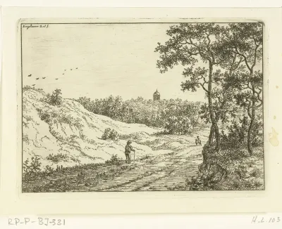 Duinlandschap met wandelaar bij Bloemendaal