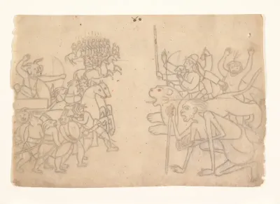Durga and Kali Approach the Gathered Armies of Chanda and Munda: Scene from the Devi Mahatmya