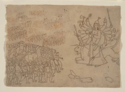 Durga Confronts the Army of the Demon Chikshura: Scene from the Devi Mahatmya
