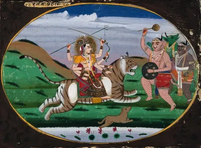 Durga in her manifestation as Chamunda prepares to battle the demons Chand and Mund