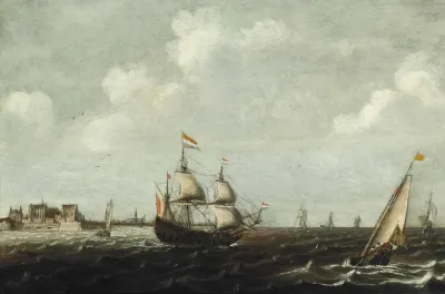 Dutch threemaster and other shipping in a choppy waters