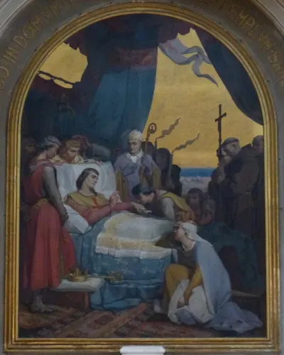 dying Saint Louis handing over his powers to his son Philippe