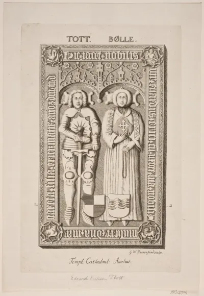 E. Eriksen og hustrus gravsten. Illustration til ”Nobilitas Daniae ex monumentis”