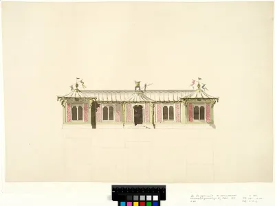 Earliest Proposal for the Chinese Pavilion at Drottningholm. Front elevation and plan