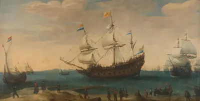 East Indiamen off a Coast