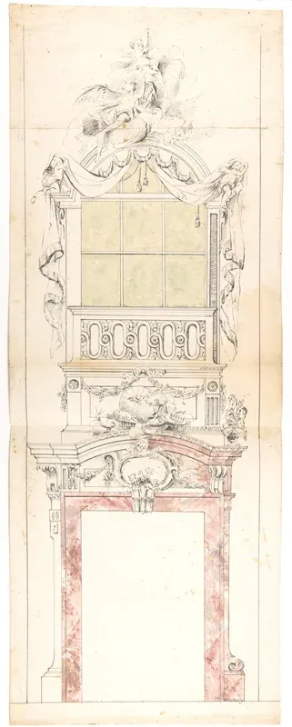Ecclesiatstical design for a window topped with angels