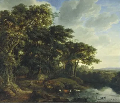 Edge of a Wood with a Stream and Cattle