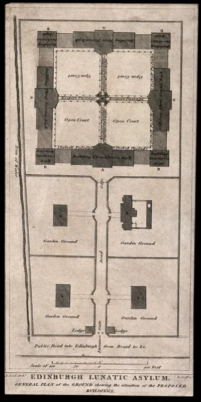 Edinburgh Lunatic Asylum: floor plan with scale and key