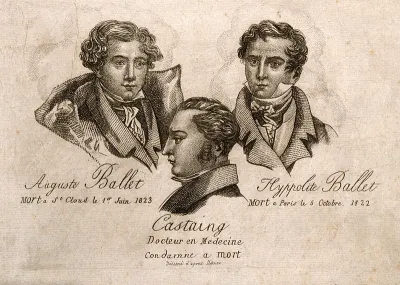 Edme-Samuel Castaing, the poisoner, and his two victims: Auguste and Hippolite Ballet