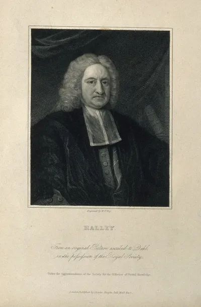 Edmund Halley. Stipple engraving by W. T. Fry after M. Dahl