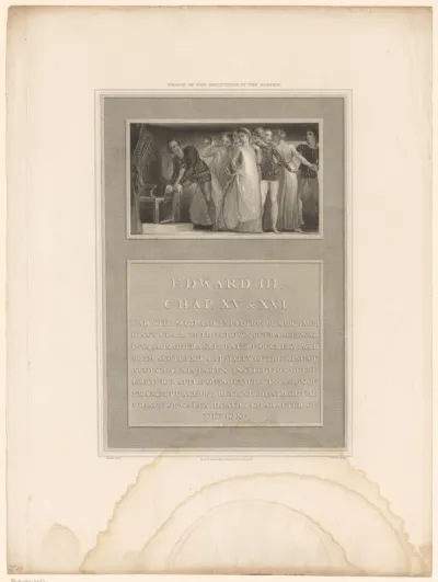 Eduard III bindt de kousenband van Johanna van Kent om zijn been