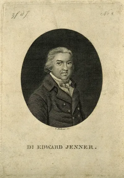Edward Jenner. Line engraving by J.C. Böhme after P. R. Vignéron after J. R. Smith, 1800