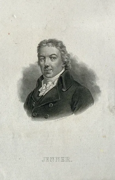 Edward Jenner. Line engraving by J. M. Fontaine after P. R. Vignéron after J. R. Smith, 1800