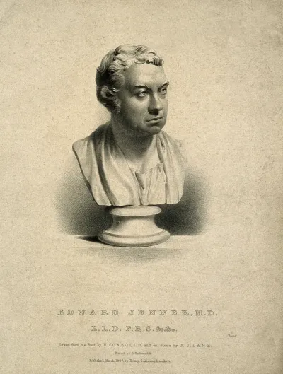 Edward Jenner. Lithograph by R. J. Lane, 1827, after H. Corbould after C. Manning, 1805