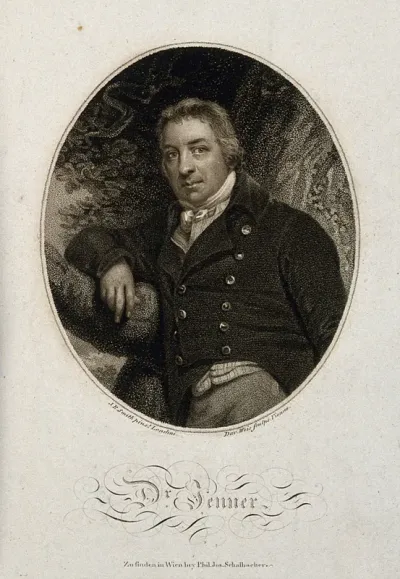 Edward Jenner. Stipple engraving by D. Weis after J. R. Smith, 1800