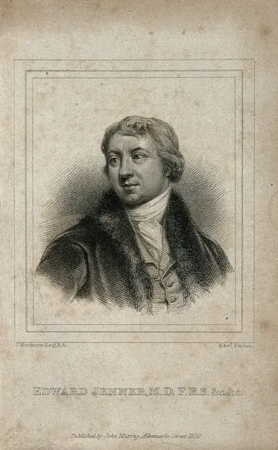 Edward Jenner. Stipple engraving by E. Finden, 1830, after J. Northcote, 1802