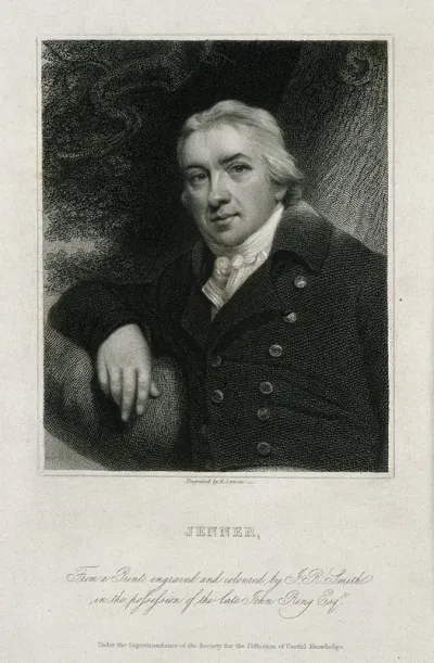 Edward Jenner. Stipple engraving by E. Scriven after J. R. Smith, 1800
