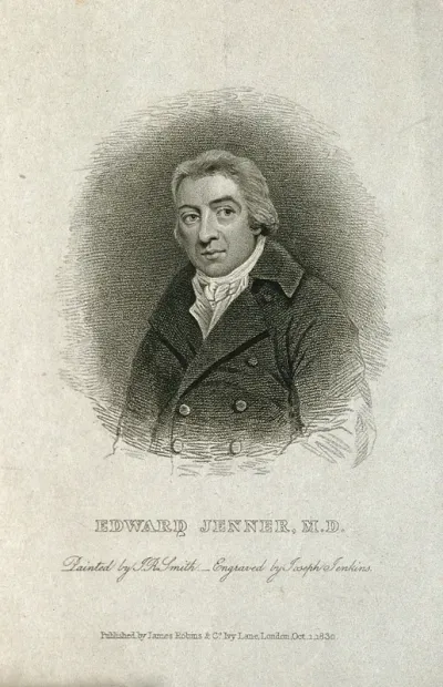 Edward Jenner. Stipple engraving by J. Jenkins, 1830, after J. R. Smith, 1800