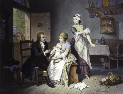 Edward Jenner vaccinating a young child by E. Hamman