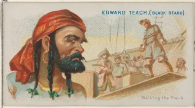 Edward Teach (Black Beard), Walking the Plank, from the Pirates of the Spanish Main series (N19) for Allen & Ginter Cigarettes