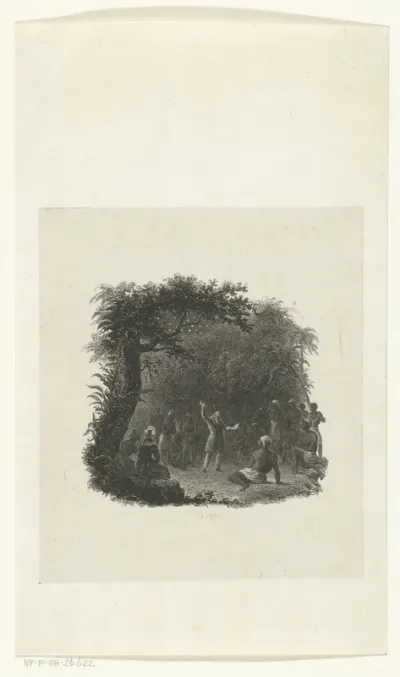 Edwin Bligh Reads from the Bible to Enslaved African Americans in a Forest in Mississippi