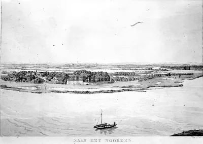 Een aquarel van Derk Anthony van de Wart (10-6-1767 - 8-4-1824): het gezicht vanaf de Belvédère in Noordelijke richting en de rivier de Waal